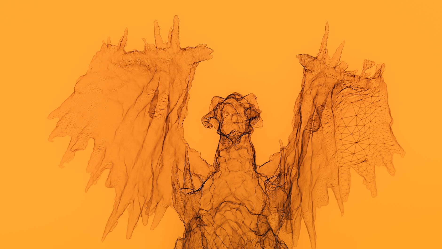 Artistic depiction of a dragon in abstract style with a vivid yellow background.